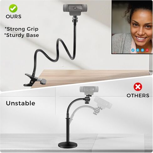 Webcam Stand Phone Mount for Desk, Gooseneck Desktop Tripod & Tabletop Phone Holder with Clamp & 1/4" Thread, Compatible with Action Camera GoPro C922 C930e C920S C920 615 C960 C920x Brio in Saudi Arabia