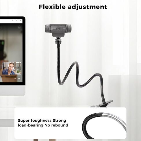 Webcam Stand Phone Mount for Desk, Gooseneck Desktop Tripod & Tabletop Phone Holder with Clamp & 1/4" Thread, Compatible with Action Camera GoPro C922 C930e C920S C920 615 C960 C920x Brio in Saudi Arabia