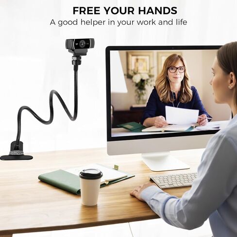 Webcam Stand Phone Mount for Desk, Gooseneck Desktop Tripod & Tabletop Phone Holder with Clamp & 1/4" Thread, Compatible with Action Camera GoPro C922 C930e C920S C920 615 C960 C920x Brio in Saudi Arabia