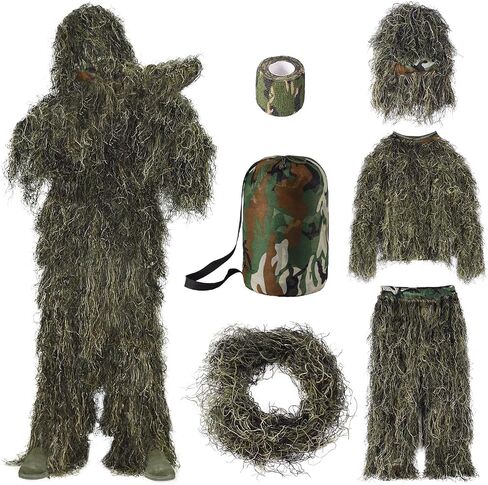 Seeutek 5 in 1 Ghillie Suit, 3D Camouflage Hunting Suits for Adults & Youth | Jacket, Pants, Hood, Carry Bag and Camouflage Strap Included, S/M/L/XL/XXL Size for Kids, Men & Women in Saudi Arabia