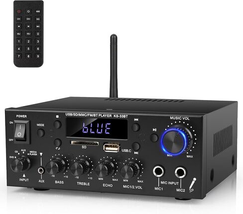 Romicta Stereo Audio Amplifier, 2 Channel 500W Bluetooth 5.0 Home Audio Stereo Receiver with FM, Echo, AUX, USB, SD, MIC Inputs, Power Amplifier for Passive Speakers and Active subwoofer in Saudi Arabia