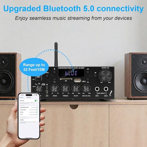 Romicta Stereo Audio Amplifier, 2 Channel 500W Bluetooth 5.0 Home Audio Stereo Receiver with FM, Echo, AUX, USB, SD, MIC Inputs, Power Amplifier for Passive Speakers and Active subwoofer in Saudi Arabia