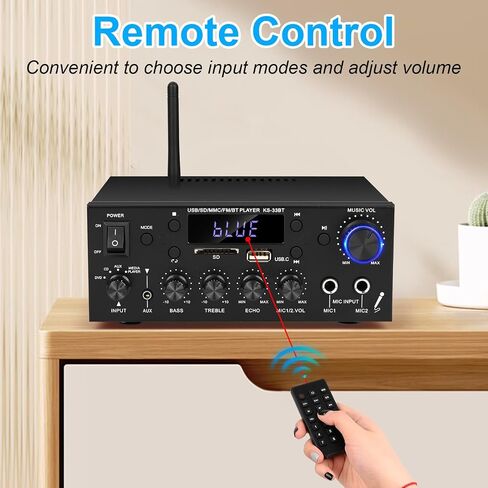 Romicta Stereo Audio Amplifier, 2 Channel 500W Bluetooth 5.0 Home Audio Stereo Receiver with FM, Echo, AUX, USB, SD, MIC Inputs, Power Amplifier for Passive Speakers and Active subwoofer in Saudi Arabia