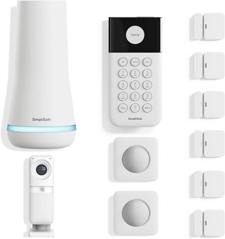 SimpliSafe 11 Piece Wireless Home Security System Gen 3 with Wireless Indoor HD Camera - Optional 24/7 Professional Monitoring - No Contract - Compatible with Alexa and Google Assistant,White in Kuwait
