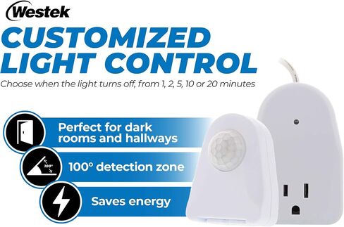 Westek Plug In Motion Sensor Outlet Light Control, 2 Pack - Indoor Motion Sensor Device Activates Lights When Motion is Detected - Ideal for Dark Hallways - 25ft Range, 6 Foot Cord (MLC12BC-4) in Saudi Arabia