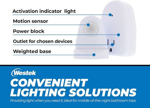 Westek Plug In Motion Sensor Outlet Light Control, 2 Pack - Indoor Motion Sensor Device Activates Lights When Motion is Detected - Ideal for Dark Hallways - 25ft Range, 6 Foot Cord (MLC12BC-4) in Saudi Arabia
