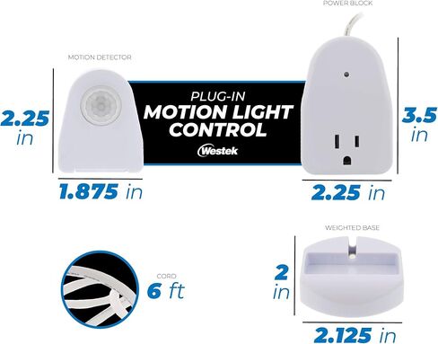 Westek Plug In Motion Sensor Outlet Light Control, 2 Pack - Indoor Motion Sensor Device Activates Lights When Motion is Detected - Ideal for Dark Hallways - 25ft Range, 6 Foot Cord (MLC12BC-4) in Saudi Arabia
