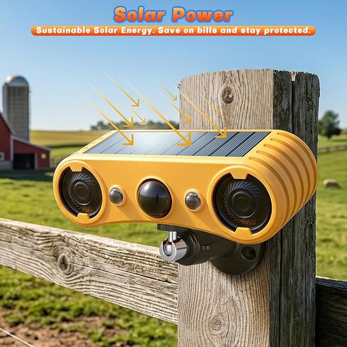 Solar Motion Sensor Alarm Outdoor, Red & Blue LED Strobe Light | 130dB Dual Speakers, 13 Loud Sounds Dog Barking & Siren, Continuous Loop Playback, 4 Working Modes for Home, Farm, Barn in Saudi Arabia