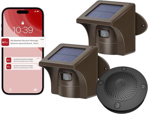 Pro3 2.4G Wi-Fi Solar Driveway Alarm,1 Receiver & 1 Sensor | 1/2 mile (2600 ft) wireless range plug-in receiver weatherproof sensor property alert,smart App push notifications in Saudi Arabia