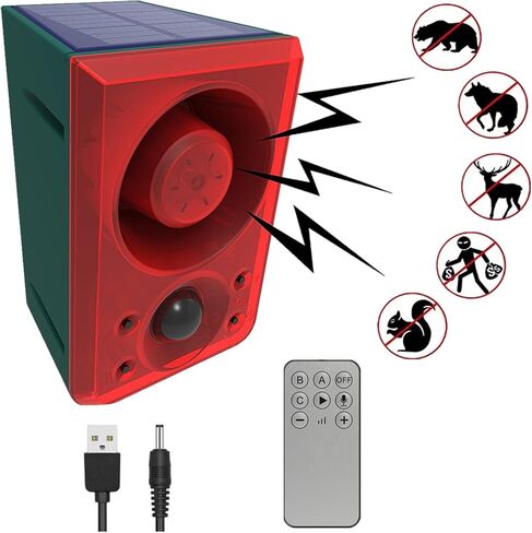 HULPPRE Solar Outdoor Motion Sensor Alarm,Dog Barking and Gunshot Sound | Support Recording,Adjust Volume,130db Loud Noise Maker,3 Work Modes Strobe Light with USB,Say Goodbye to The Intruders in Saudi Arabia