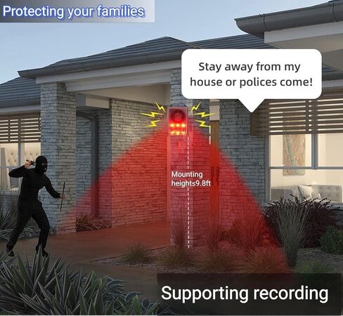 HULPPRE Solar Outdoor Motion Sensor Alarm,Dog Barking and Gunshot Sound | Support Recording,Adjust Volume,130db Loud Noise Maker,3 Work Modes Strobe Light with USB,Say Goodbye to The Intruders in Saudi Arabia