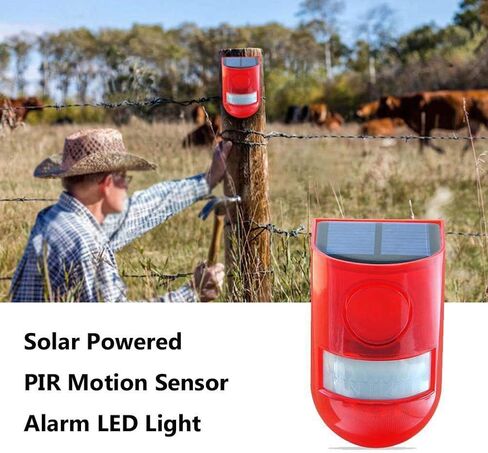 2 Pack Solar Sound and Light Alarm Motion Sensor, 129db Outdoor Security Siren Waterproof Activated Detector Driveway Alarm, 6 LEDs Flash Warning Strobe System, Security Light Alarm for Home, Farm in Saudi Arabia