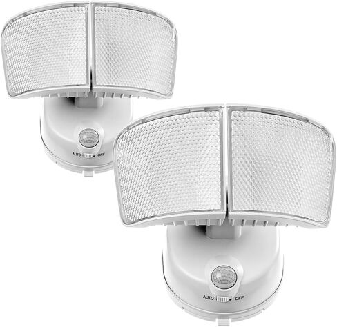 Home Zone Living 2PK Motion Sensor Flood Lights, Battery Powered, White | 5000K LED Twin Head Light, Wiring Required, Outdoor, Garden, Yard, Patio, Pathway, Walkway, Driveway, Backyard, Porch in Saudi Arabia