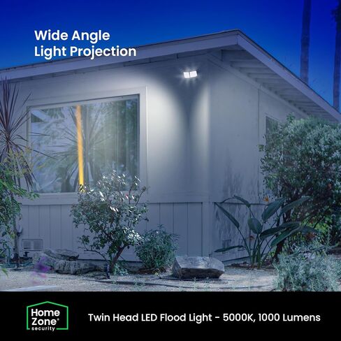 Home Zone Living 2PK Motion Sensor Flood Lights, Battery Powered, White | 5000K LED Twin Head Light, Wiring Required, Outdoor, Garden, Yard, Patio, Pathway, Walkway, Driveway, Backyard, Porch in Saudi Arabia