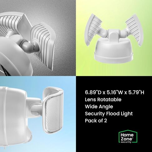 Home Zone Living 2PK Motion Sensor Flood Lights, Battery Powered, White | 5000K LED Twin Head Light, Wiring Required, Outdoor, Garden, Yard, Patio, Pathway, Walkway, Driveway, Backyard, Porch in Saudi Arabia