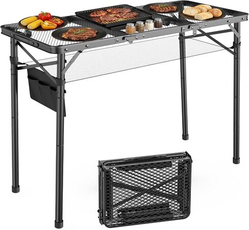 Folding Grill Table, 2x1.3 FT Portable Camping Table, Foldable | 3 Adjustable Height Max 27.5" Grill Tables for Outside with Mesh Bag, Outdoor table for Camping, Picnic, BBQ, Beach, Patio in Saudi Arabia