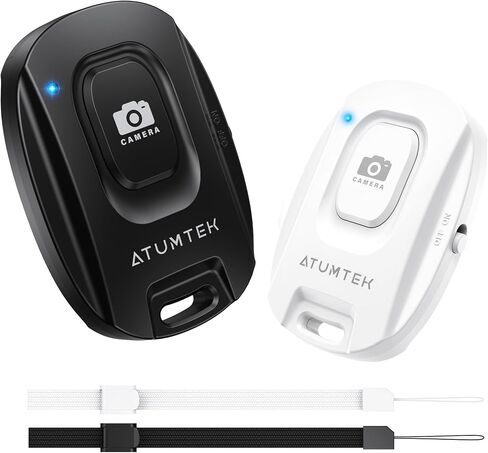 ATUMTEK Camera Remote Shutter for iPhone and Android Smartphones (2 Pack), Wireless Phone Remote Control Selfie Button for Photos and Videos (Bluetooth 5.2), Wrist Strap Included, Black Stylish in Saudi Arabia