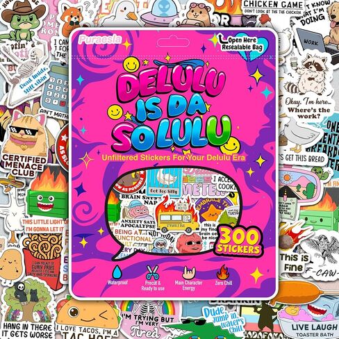 300PCS Funny Stickers for Adults - Delulu is Da Solulu Sticker Pack By Puraesla - Sarcastic Meme Decals for Best Friends, Co-Workers Waterproof Vinyl for Laptop, Water Bottle, Journal, Scrapbooking in Saudi Arabia