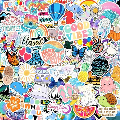 120 Pcs Preppy Stickers, Summer Stickers for Water Bottles Girls, Laptop Accessory Waterproof, Cute Decals for Phone Waterbottle MacBook Cup, Summer Themed Stickers for Teens in Saudi Arabia