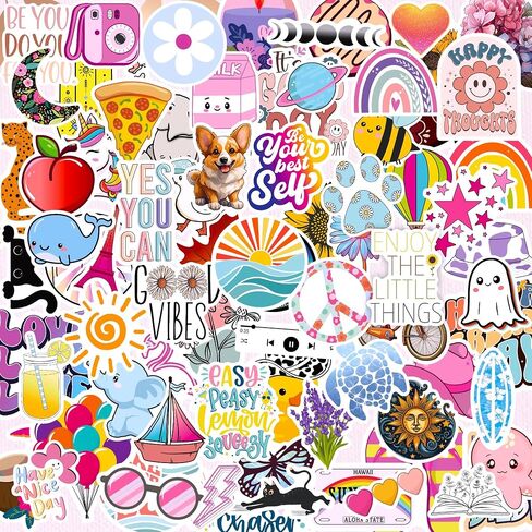 120 Pcs Preppy Stickers, Summer Stickers for Water Bottles Girls, Laptop Accessory Waterproof, Cute Decals for Phone Waterbottle MacBook Cup, Summer Themed Stickers for Teens in Kuwait