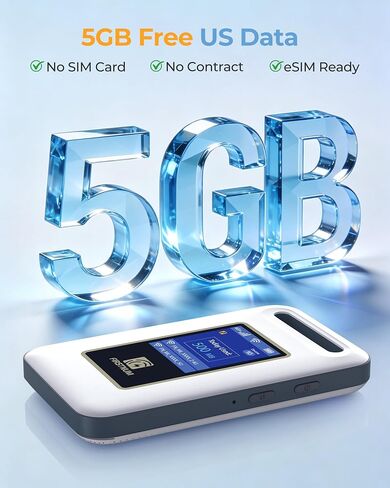 4G LTE Portable WiFi for Travel, Mobile Hotspot Device, 5GB Free US Data | Pocket WiFi, No SIM or Contract, Connect 8 Devices, Works for RV & Outdoor Use in Saudi Arabia