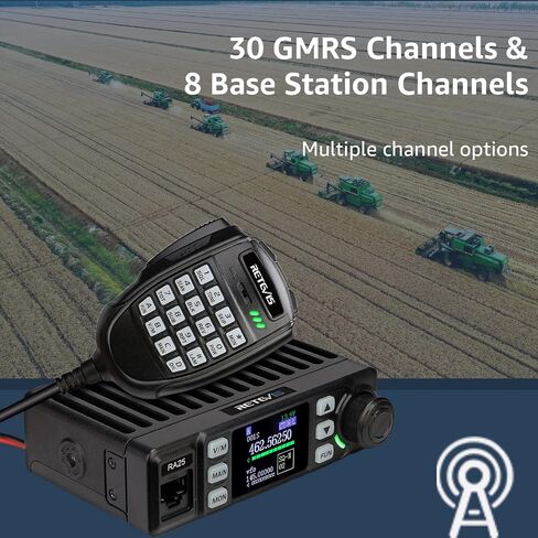راديو متنقل Retevis RA25 GMRS، جهاز إرسال واستقبال متنقل لراديو GMRS طويل المدى | 8 محطة قاعدة مكررة، راديو السيارة المدمج، VOX، راديو FM، قابس ولاعة السجائر، استقبال ثنائي النطاق، معدات برية للمزرعة in Kuwait