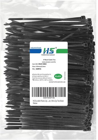 HS Durable Plastic Zip Ties 4 Inch (Bulk-1000 Pack) Small Tie Wraps Thin 18 Lbs Self-Locking Nylon Cable Ties for Electronics Organizer, Wire Zip Ties UV Rated Black in Kuwait