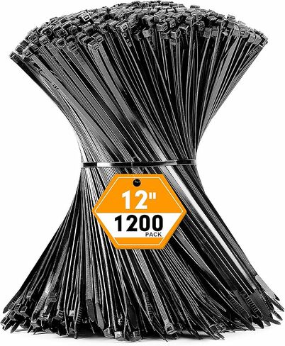 RAZCC 1200pcs Black Cable Zip Ties 12 Inch, Heavy Duty Plastic Nylon Tie Wraps with 50lb Tensile Strength for Indoor & Outdoor in Saudi Arabia