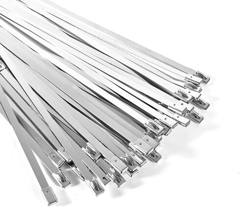 100-Pack Metal Zip Ties 11.8 inch, Heavy Duty 304 Stainless Steel Self-Locking Cable Ties for Outdoor Use, Multifunctional Cable Ties for Exhaust Wrap, Chain Link Fence Parts, Farms, Pipes in Saudi Arabia