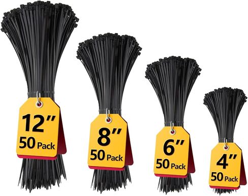 Black Zip Ties Assorted 12+8+6+4 inch, 200 Pack, Cable Ties, UV Resistant Wire Ties for Outdoor Use,Tie Straps, LOCKLOCK in Saudi Arabia