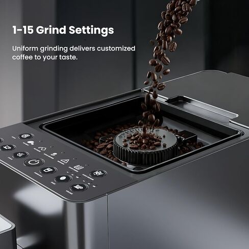 Kismile 20 Bar Automatic Espresso Machine, Grind and Brew Coffee Maker | Built-in Grinder for Fresh Beans. One-Touch Americano, Latte & Cappuccino Settings with Milk frother. Perfect for Home/Office in Kuwait