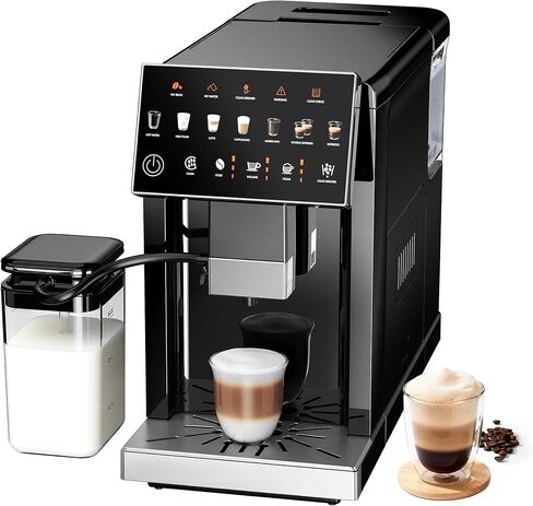 Fully Automatic Espresso Machine with Grinder & Milk Frother | 20 Bar Pressure, 15 Grind Settings, Touch Screen Control and Self-Cleaning Function for Espresso, Latte and Cappuccino in Saudi Arabia