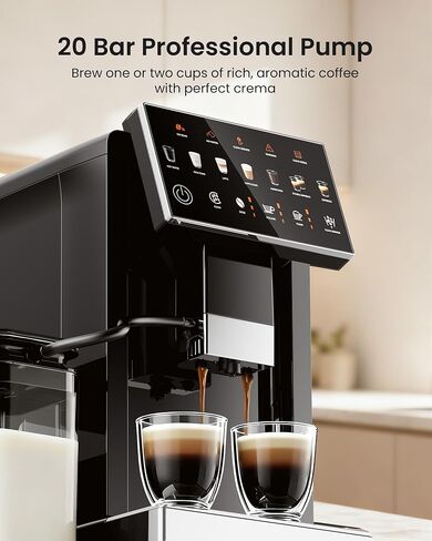 Fully Automatic Espresso Machine with Grinder & Milk Frother | 20 Bar Pressure, 15 Grind Settings, Touch Screen Control and Self-Cleaning Function for Espresso, Latte and Cappuccino in Saudi Arabia