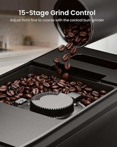 Fully Automatic Espresso Machine with Grinder & Milk Frother | 20 Bar Pressure, 15 Grind Settings, Touch Screen Control and Self-Cleaning Function for Espresso, Latte and Cappuccino in Saudi Arabia