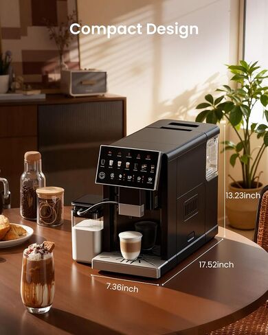 Fully Automatic Espresso Machine with Grinder & Milk Frother | 20 Bar Pressure, 15 Grind Settings, Touch Screen Control and Self-Cleaning Function for Espresso, Latte and Cappuccino in Saudi Arabia