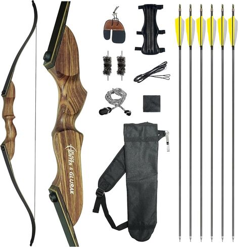 Black Hunter Recurve Bow and Arrow Set, GLURAK 60'' Wooden Takedown Recurve Bows Package, Archery Bow Kit for Target Practice and Hunting, Right Hand, 25-50 Lbs in Saudi Arabia
