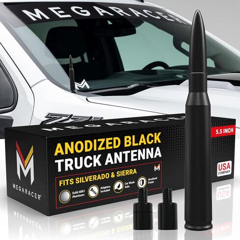 50 Cal Bullet Antenna for Chevy Silverado GMC Sierra 1500 2500 Truck, Black | Anodized Billet Aluminum, UV & Chip-Resistant, Car Wash Safe, Short Replacement, 1500 2500HD Accessories (Year 1999-2026) in Saudi Arabia
