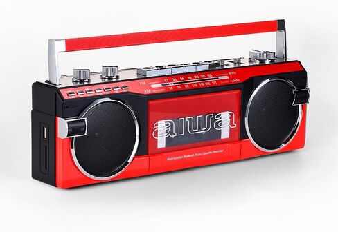 aiwa Streetjam Retro Boombox Cassette Player & Recorder, Bluetooth 5.3 Wireless Speaker, FM/AM Radio, USB/SD MP3, AUX, Portable Handle (Red/Black) in Saudi Arabia