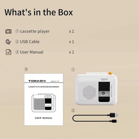 TOMASHI Portable Cassette Player, Tape Recorder, with Build in Microphone/Speaker/Headphone Jack. Fast Forward, Fast Rewind, Auto-Stop in Saudi Arabia