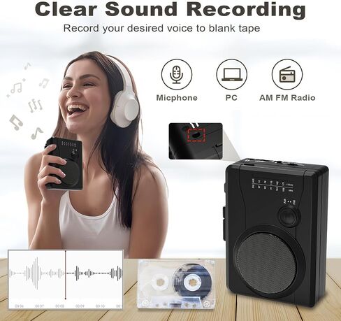 Portable Cassette Player Tape Recorder, Cassette Tape to MP3 Digital Converter, AM/FM Radio Station, Reverse Recording - Record from PC to Blank Tapes(Black) | Compact Size,Feature-rich in Saudi Arabia