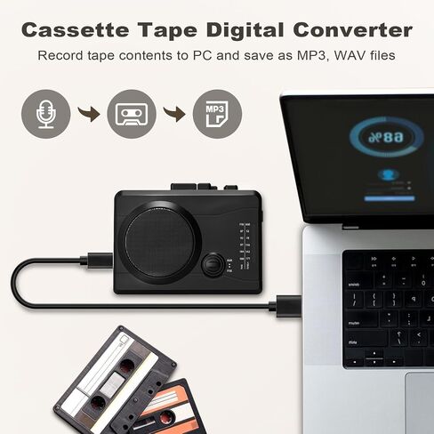 Portable Cassette Player Tape Recorder, Cassette Tape to MP3 Digital Converter, AM/FM Radio Station, Reverse Recording - Record from PC to Blank Tapes(Black) | Compact Size,Feature-rich in Saudi Arabia