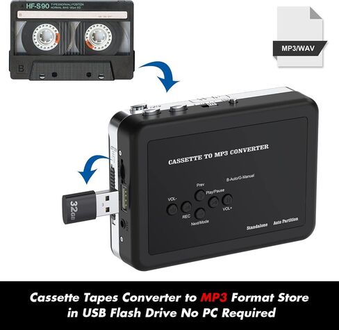 Portable Cassette Player Converter, Convert Cassette to MP3 via USB Disk, USB/Tape Audio Music Player with Earphones, No PC Required | Convert Tapes to MP3 via USB Drive in Saudi Arabia
