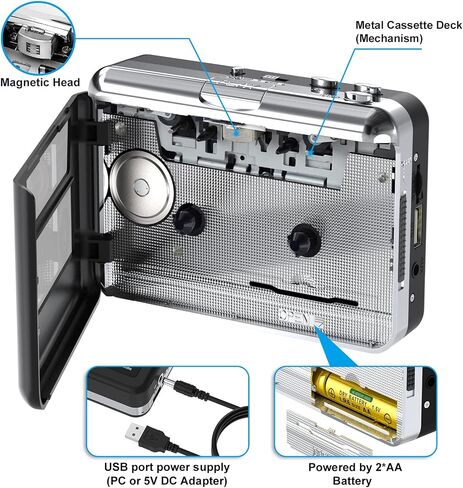 Portable Cassette Player Converter, Convert Cassette to MP3 via USB Disk, USB/Tape Audio Music Player with Earphones, No PC Required | Convert Tapes to MP3 via USB Drive in Saudi Arabia