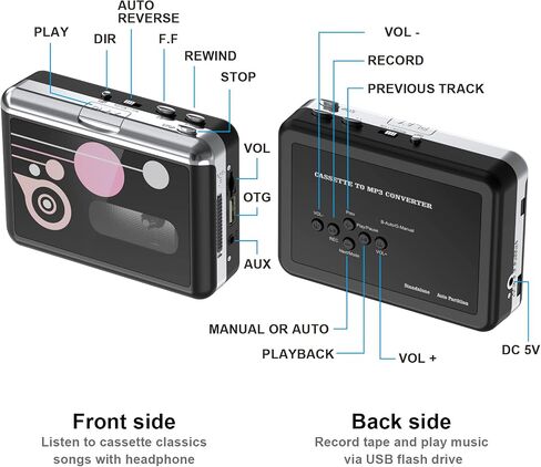 Portable Cassette Player Converter, Convert Cassette to MP3 via USB Disk, USB/Tape Audio Music Player with Earphones, No PC Required | Convert Tapes to MP3 via USB Drive in Saudi Arabia
