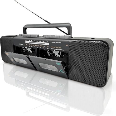 Retro Boombox with Dual Cassette Player, 7200mAh Battery, Bluetooth & 4-Band Radio (AM/FM/SW) – Convert Tape to MP3 via USB, Tape Recorder & Headphone Jack for Home & Outdoor in Saudi Arabia