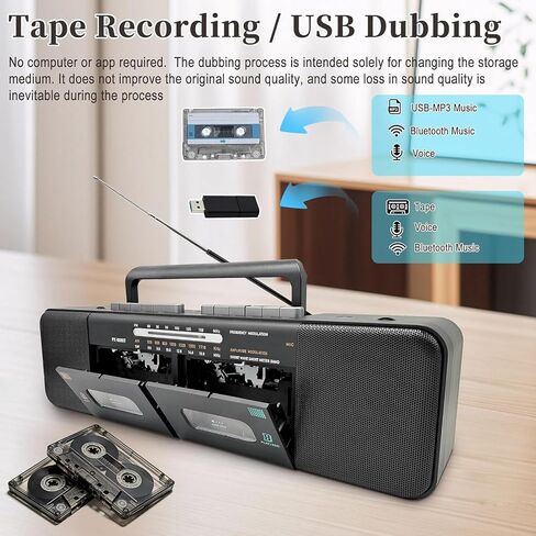 Retro Boombox with Dual Cassette Player, 7200mAh Battery, Bluetooth & 4-Band Radio (AM/FM/SW) – Convert Tape to MP3 via USB, Tape Recorder & Headphone Jack for Home & Outdoor in Saudi Arabia