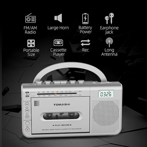TOMASHI Cassette Tape Player,Radios Portable Am Fm,Tape Recorder,Boombox | Retro Walkman Music Box with Speaker,Cassette to Digital Mp3 Converter,Headphone Jack, Built-In Mic,Type-C or Battery in Saudi Arabia