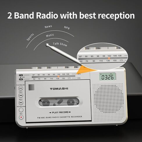 TOMASHI Cassette Tape Player,Radios Portable Am Fm,Tape Recorder,Boombox | Retro Walkman Music Box with Speaker,Cassette to Digital Mp3 Converter,Headphone Jack, Built-In Mic,Type-C or Battery in Saudi Arabia