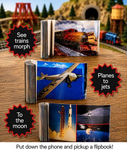 Planes Trains Rockets Flipbook 3-Pack for Kids 6-12, Animation Flip Books | Flight, Trains & Apollo Moon Mission on Flip Book Paper, Educational STEM Flipbook Set for Boys & Girls, Animated Science in Kuwait