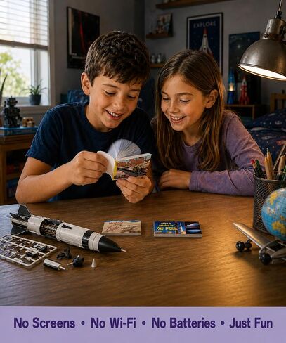 Planes Trains Rockets Flipbook 3-Pack for Kids 6-12, Animation Flip Books | Flight, Trains & Apollo Moon Mission on Flip Book Paper, Educational STEM Flipbook Set for Boys & Girls, Animated Science in Kuwait